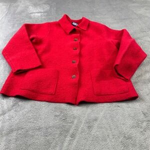 Lands End Wool Jacket Kids 18W Red Boiled Wool Button Front Patch Pockets 73529